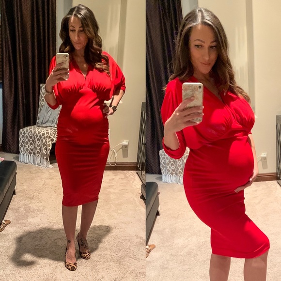 red maternity cocktail dress